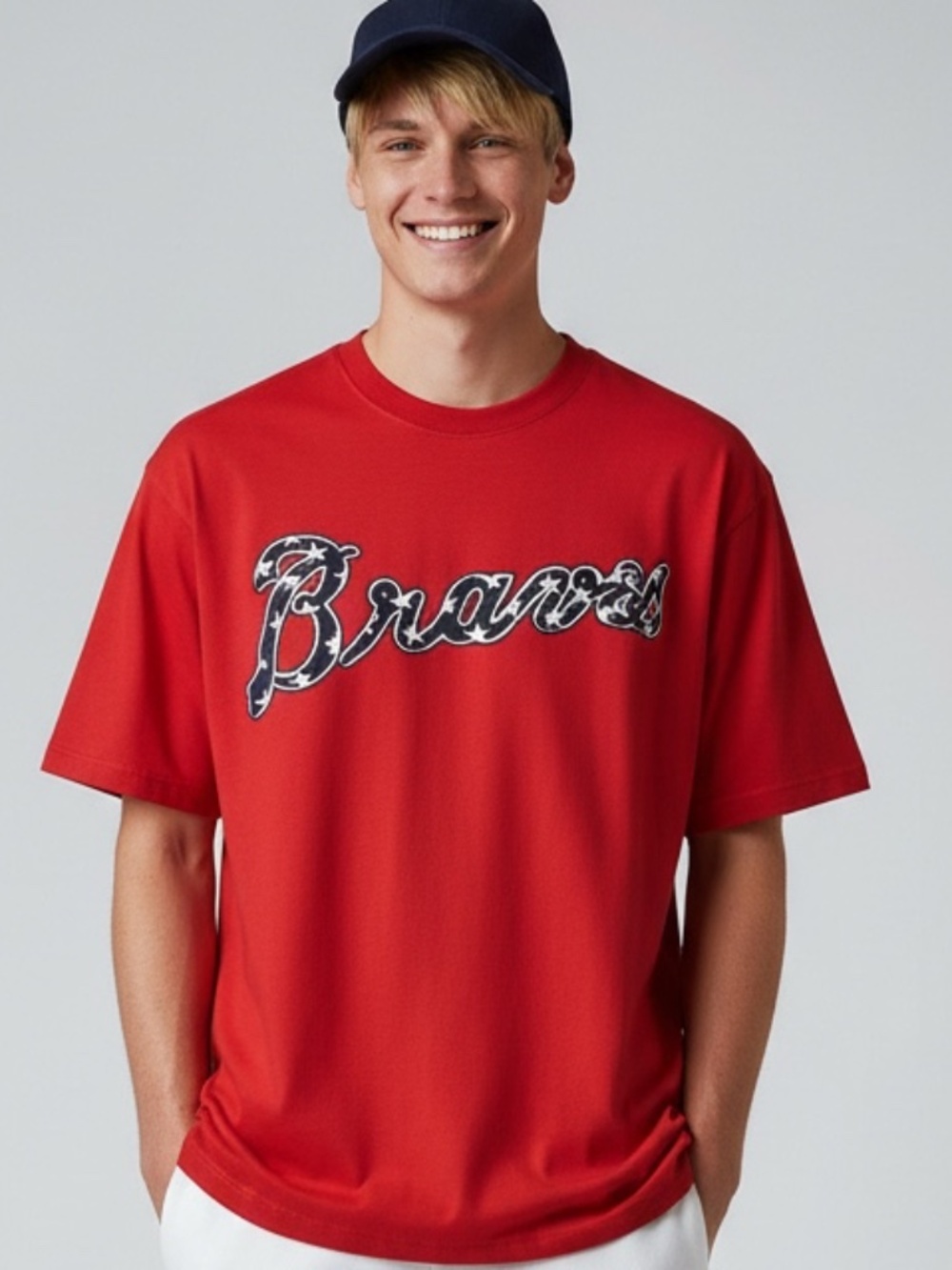 47 Atlanta Braves Red Short Sleeve Tee Stars Stripes Graphic T-Shirt Size Medium